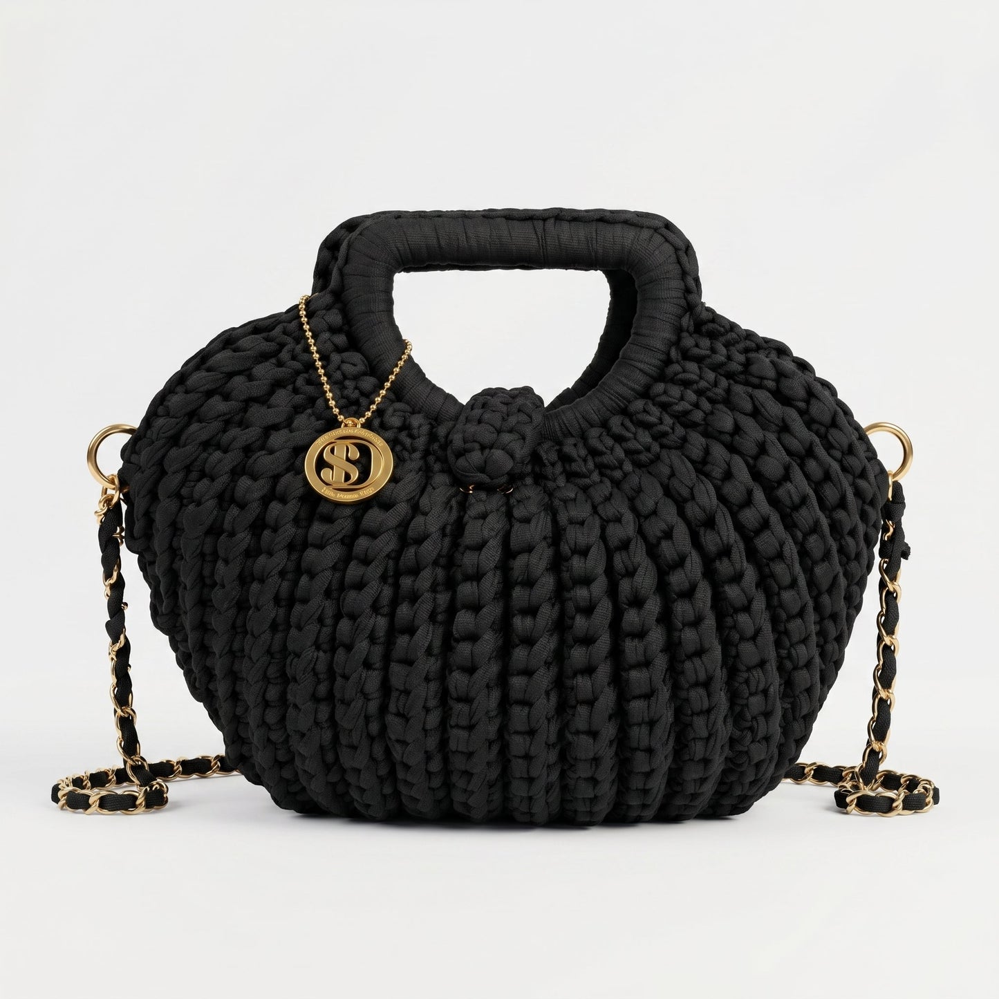 Oliva borsa a Mano da Donna a Bolla in Corda di Cotone Intrecciata con Tracolla a Catena