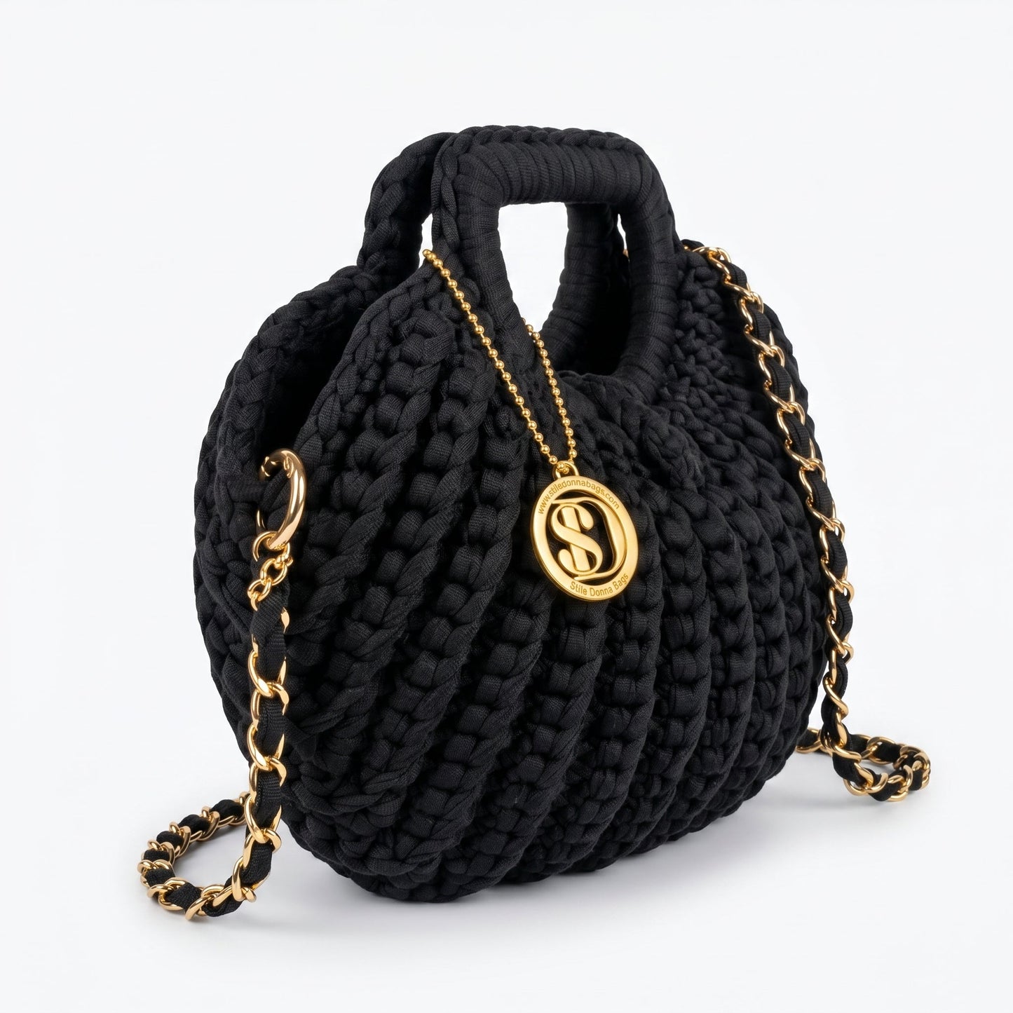 Oliva borsa a Mano da Donna a Bolla in Corda di Cotone Intrecciata con Tracolla a Catena