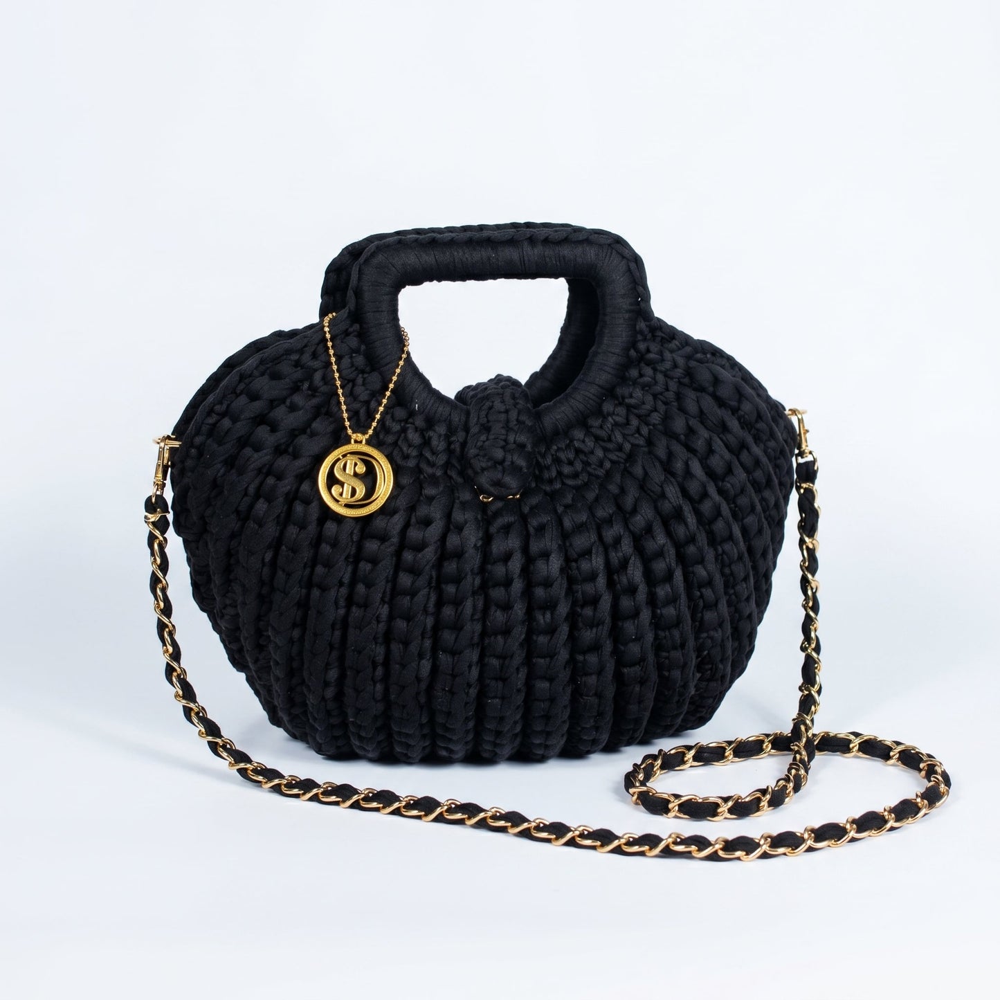 Oliva borsa a Mano da Donna a Bolla in Corda di Cotone Intrecciata con Tracolla a Catena