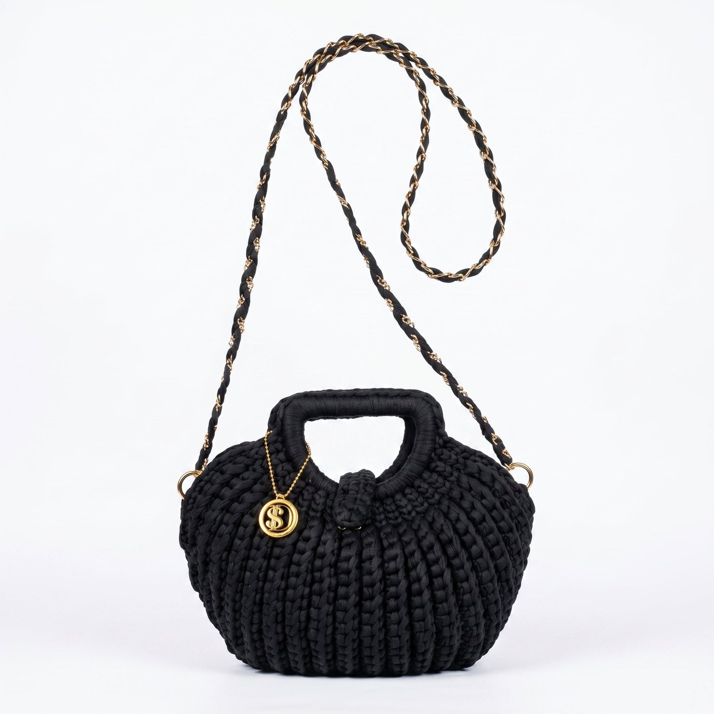 Oliva borsa a Mano da Donna a Bolla in Corda di Cotone Intrecciata con Tracolla a Catena