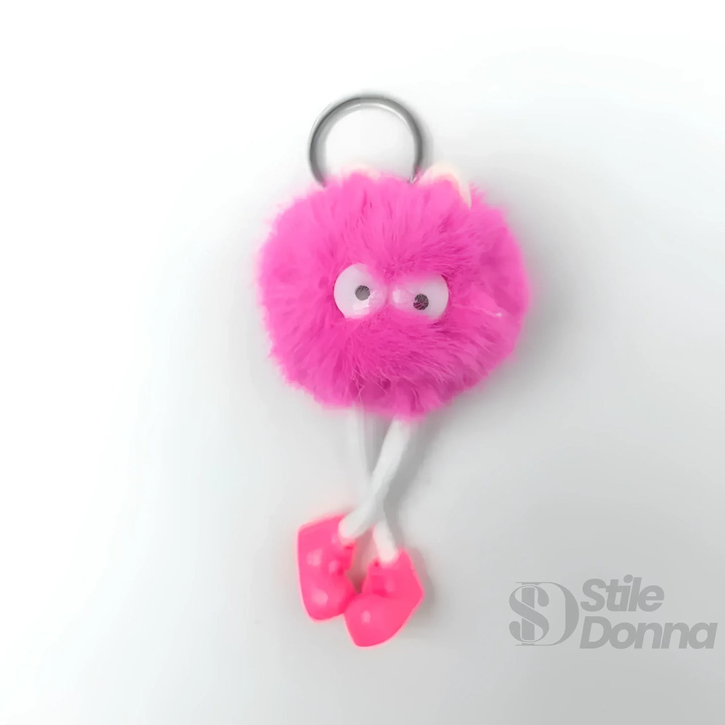Charm per Borsa Pom Pom con Personaggio in Pelliccia Sintetica