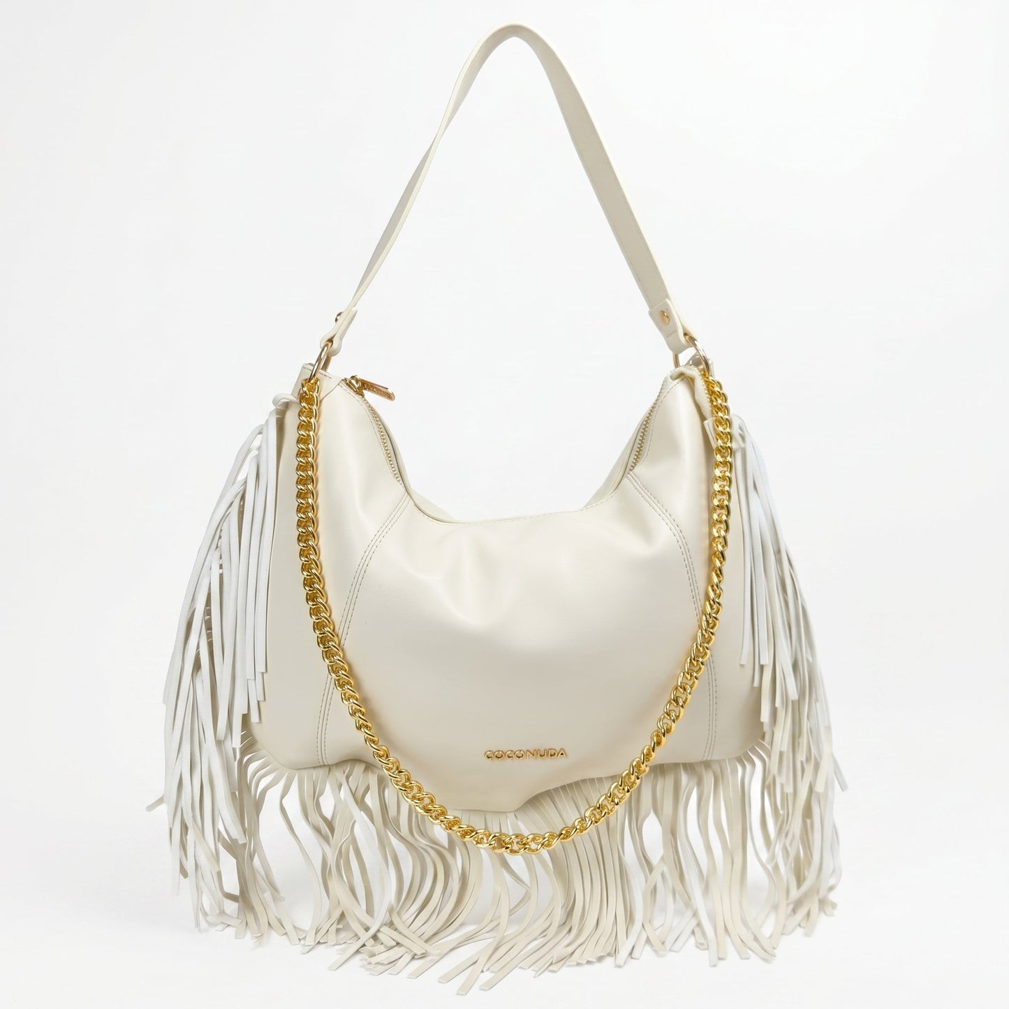 Coconuda Borsa Hobo a Tracolla con Frange e Dettagli Dorati