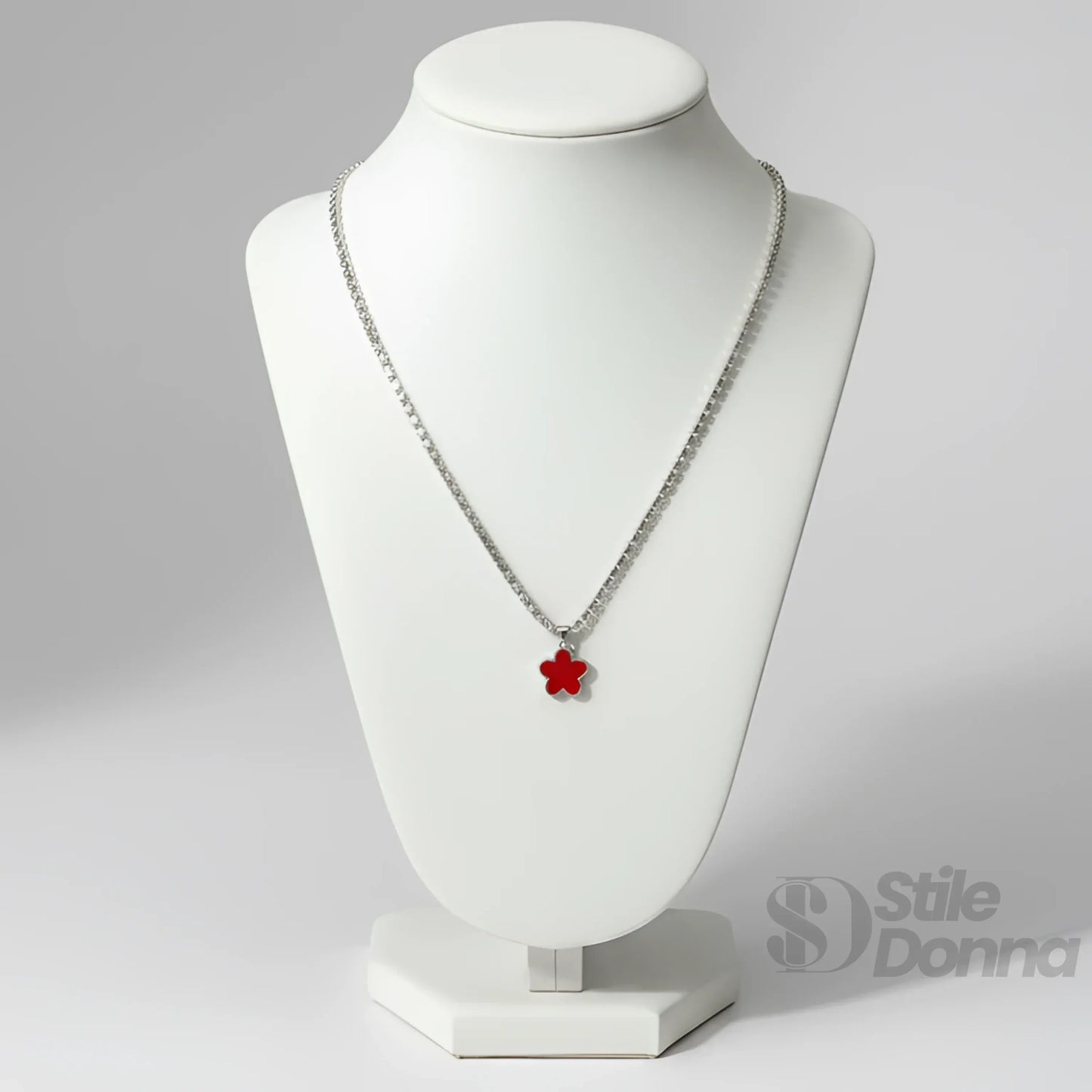 Collana Tennis in Cristallo Oro con Ciondolo Quadrifoglio Rosso