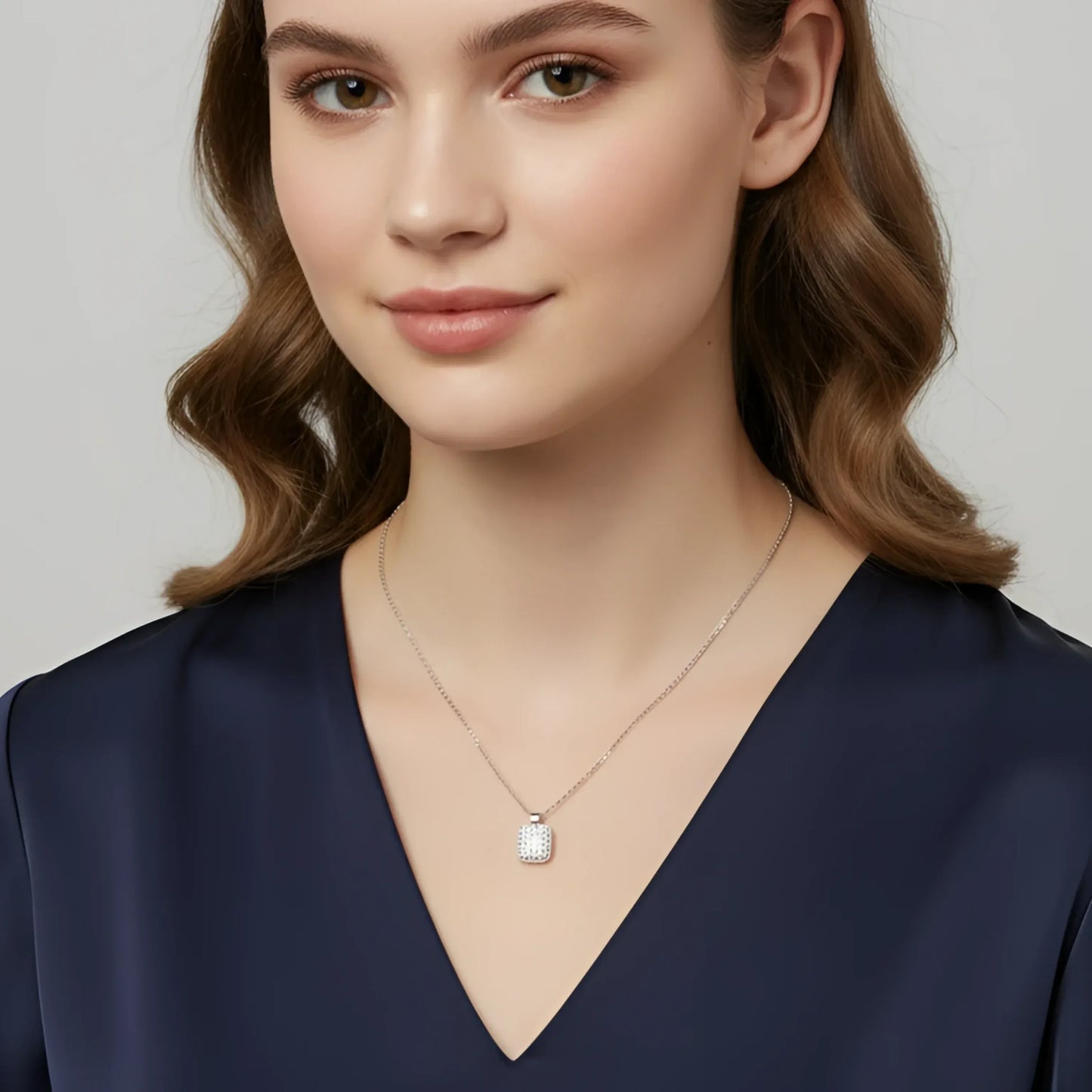Collana con Pendente Rettangolare Pavé in Oro con Catena Regolabile
