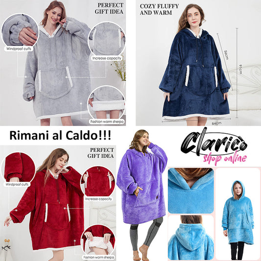 Felpa Coperta Plaid con Cappuccio Oversize Super Confortevole Taglia Unica - Tinta Unita