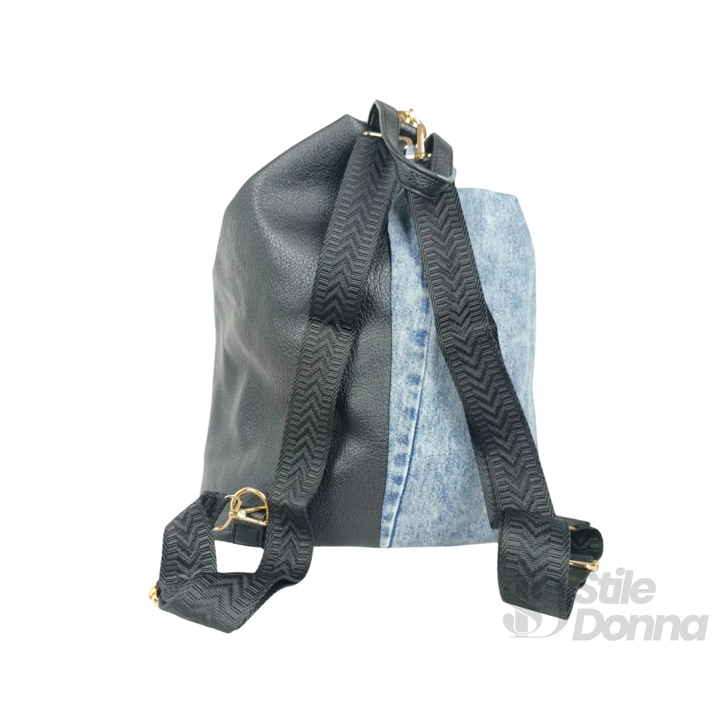 Dask Zaino in Denim con Stampa e Dettagli in Metallo Oro