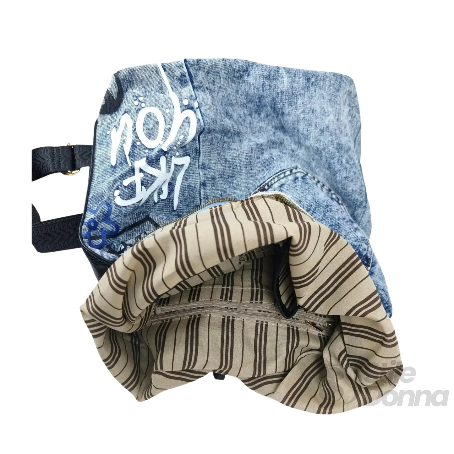 Dask Zaino in Denim con Stampa e Dettagli in Metallo Oro