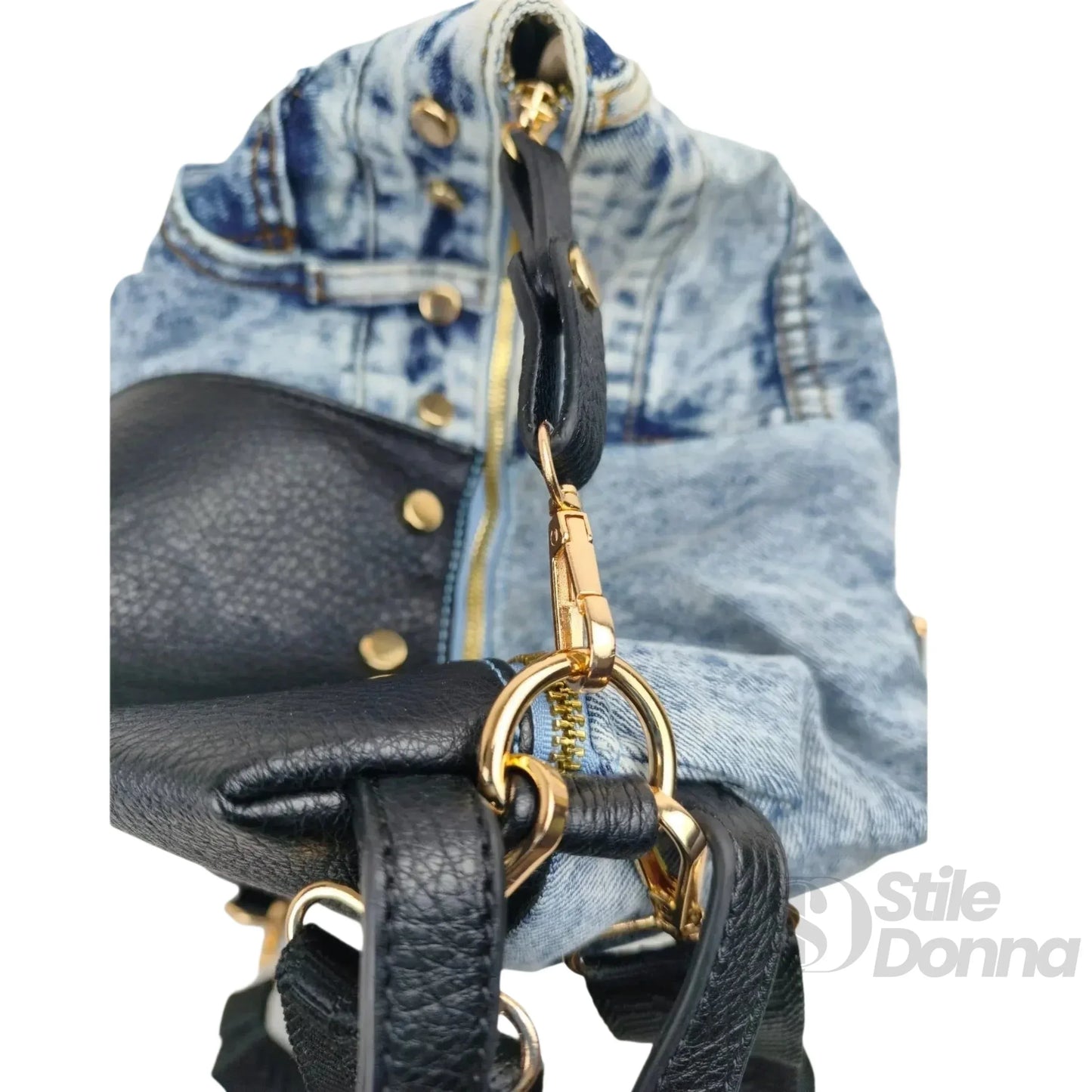 Dask Zaino in Denim con Stampa e Dettagli in Metallo Oro