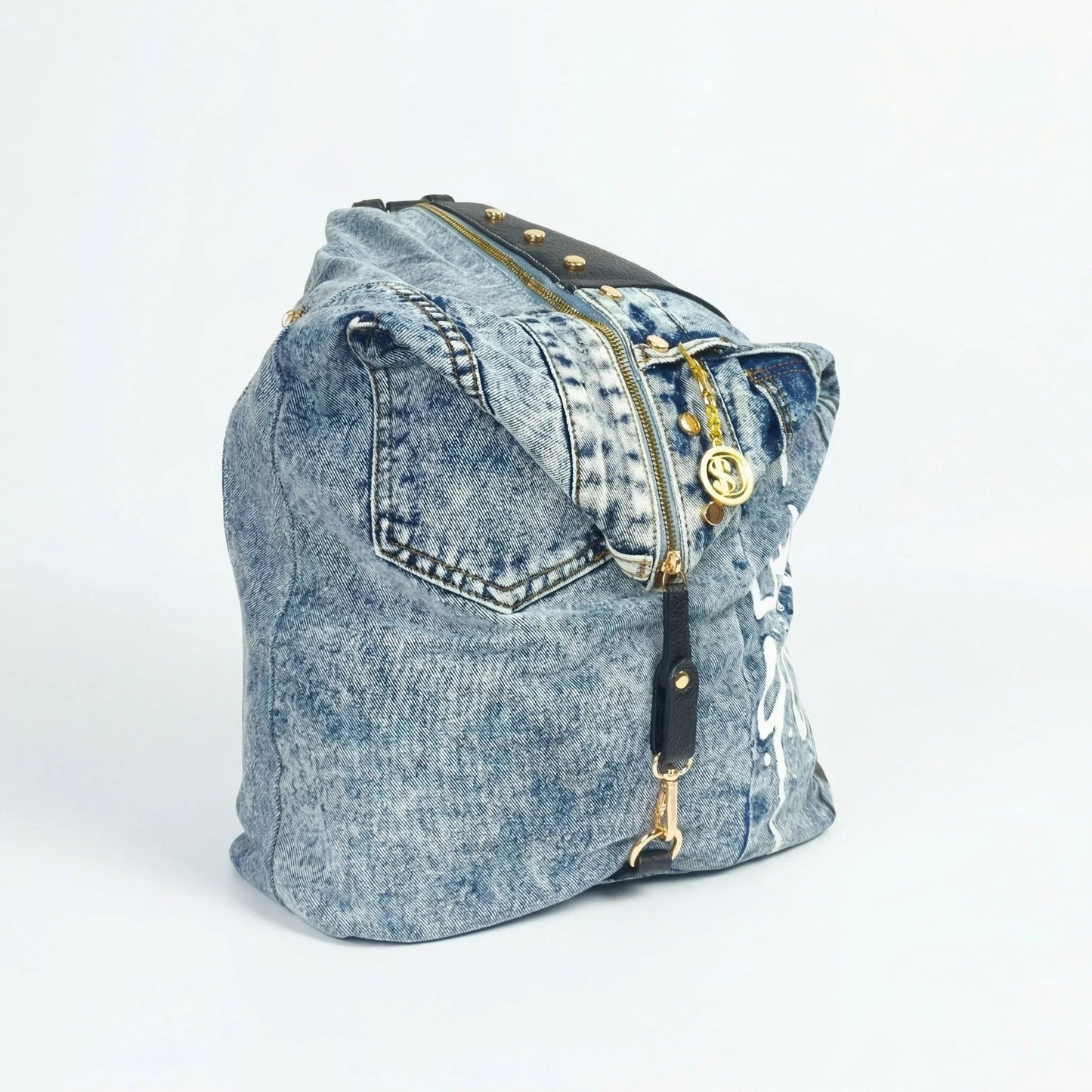Dask Zaino in Denim con Stampa e Dettagli in Metallo Oro