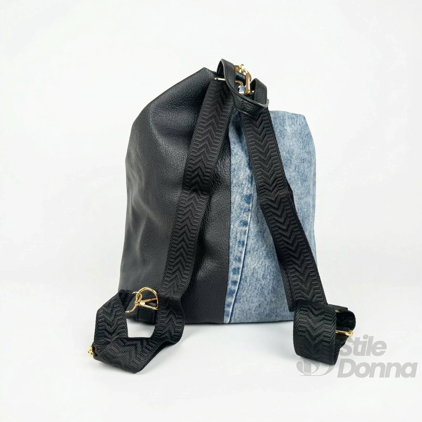 Dask Zaino in Denim con Stampa e Dettagli in Metallo Oro