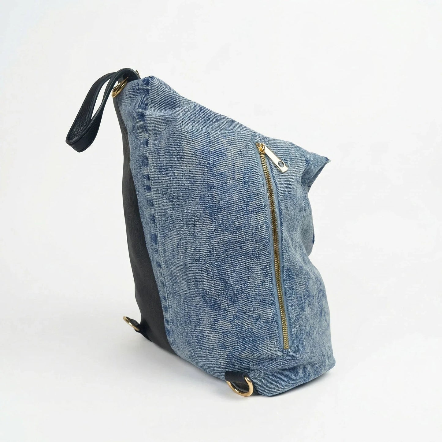 Dask Zaino in Denim con Stampa e Dettagli in Metallo Oro