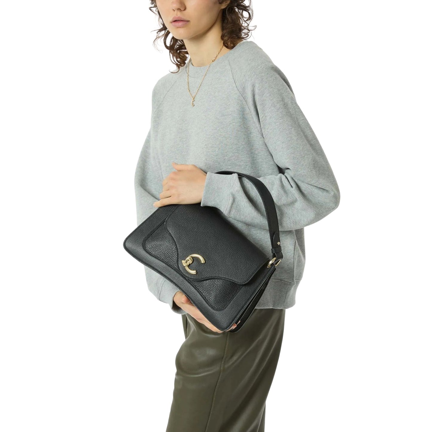 COCCINELLE Borsa Donna a Mano Nera con Tracolla, In Vera Pelle, C-Me Medium