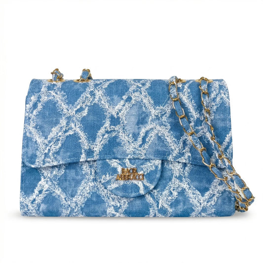 Gianmarco Venturi Borsa a Tracolla in Denim con Catena e Dettagli Dorati