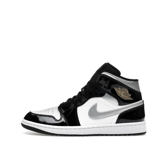 Jordan 1 Mid SE Patent Black White Metallic Silver Metallic Gold