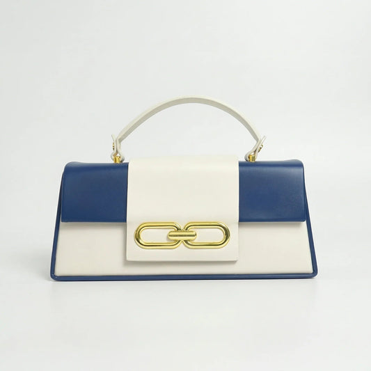 Herisson Firenze Borsa Bicolore Blu e Crema con Chiusura Dorata