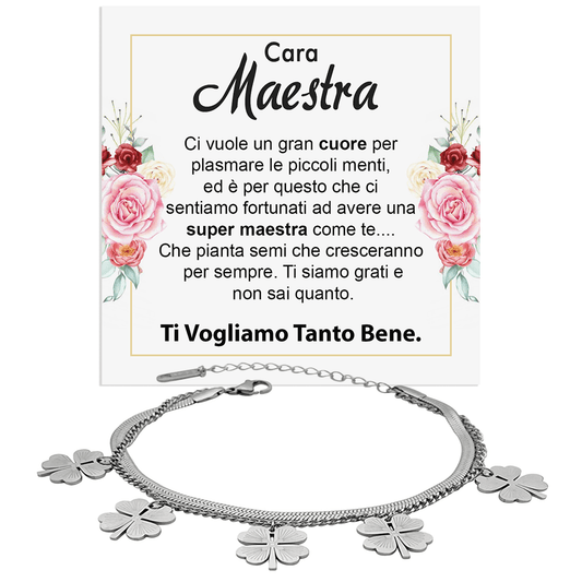 Bracciale Quadrifoglio Cara Maestra -  Ti vogliamo tanto bene.