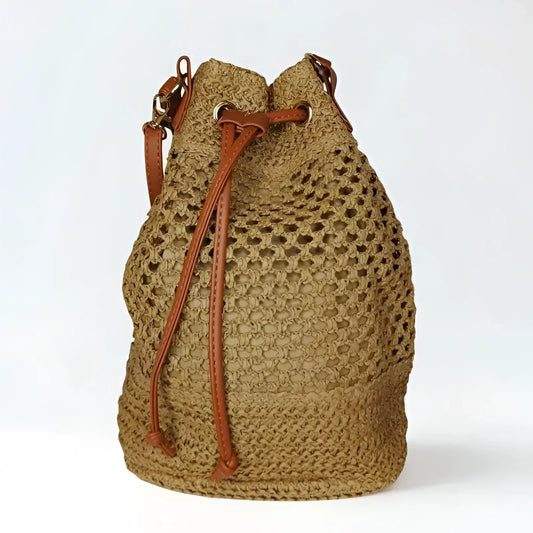 Net Bucket Bag with Leather Straps MS-7171