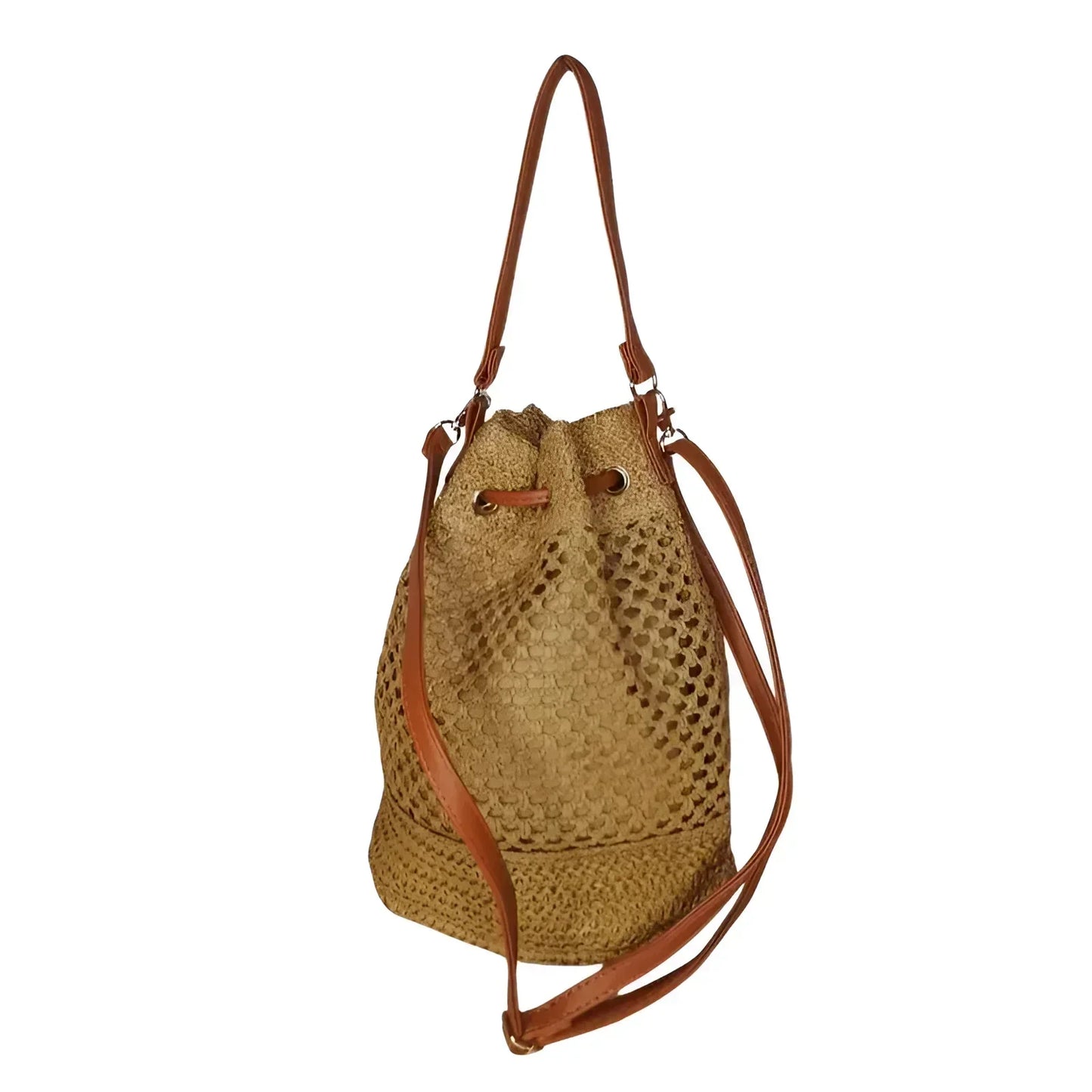 Net Bucket Bag with Leather Straps MS-7171