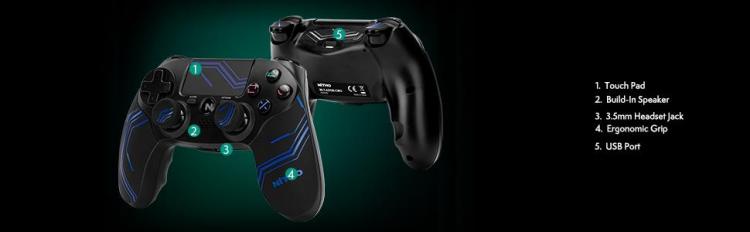 Nitho Controller PS4 PS3 PC Windows Gamepad Pad Wireless Adonis Black Blue USB