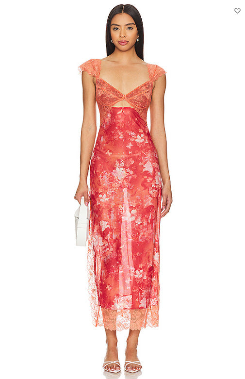 Shoulder Strap Stitching Slit Color Length Dress