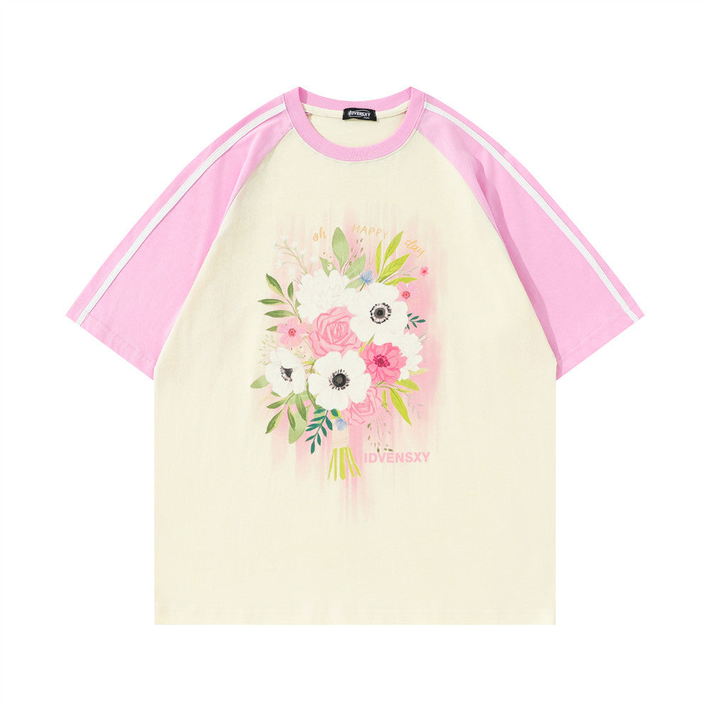 Contrast Color Striped Raglan Short Sleeve