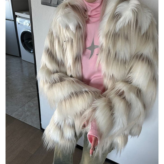 Fashion Retro Long Wool Top Thick Loose