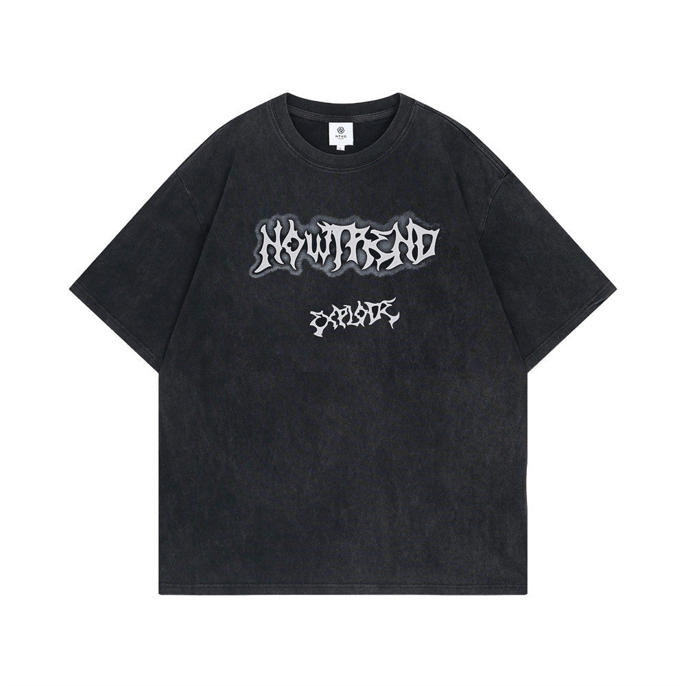 Wash Water Letter Print Short-sleeve T-shirt Punk Street