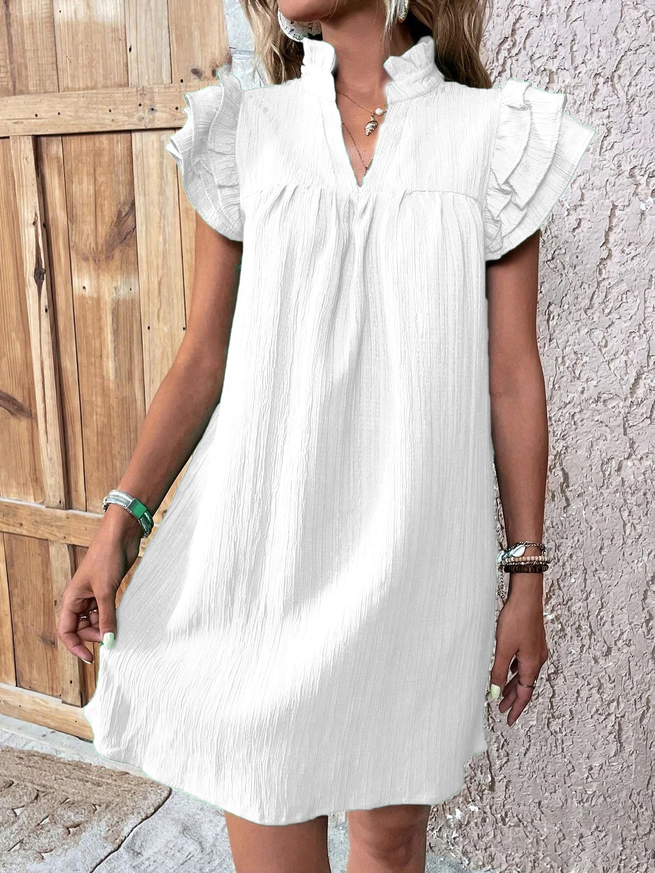 Women's Fashion Multi-layer Ruffle Sleeve V-neck Dress