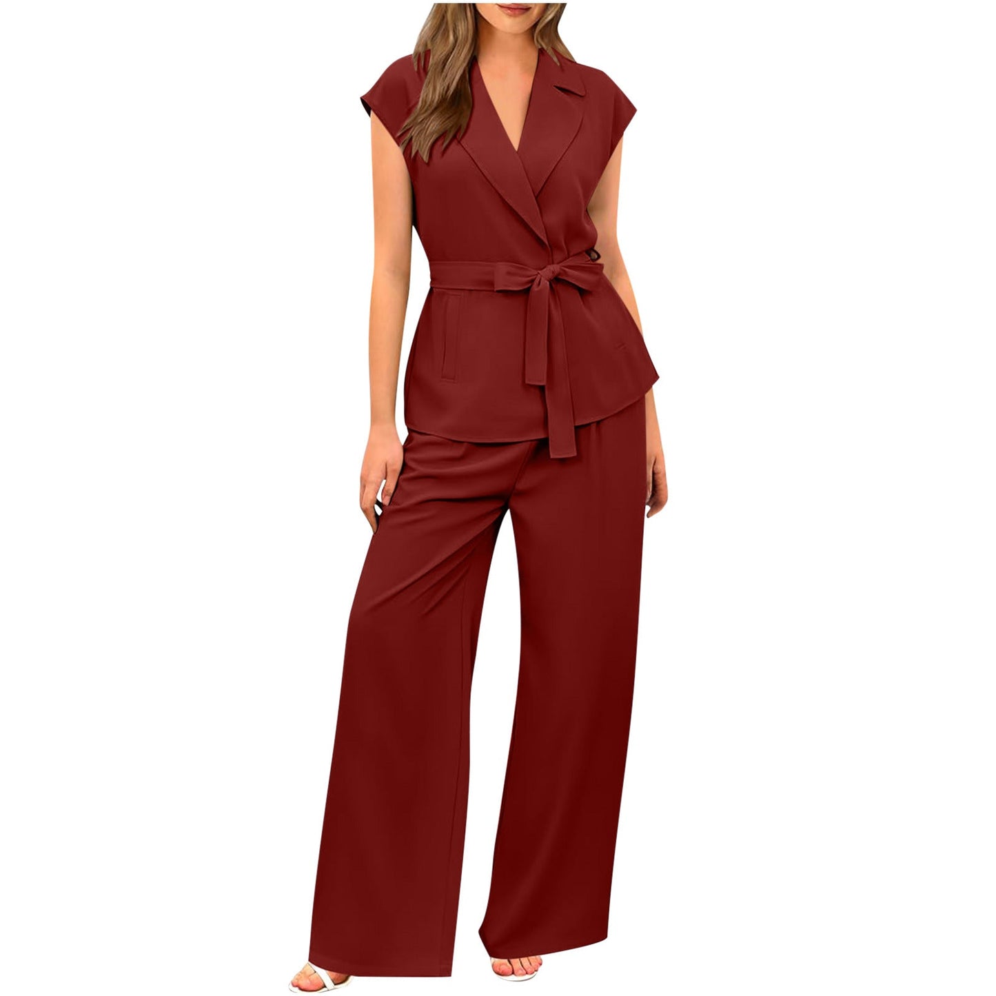 Suit Women's Fashion Solid Color Wide-leg Pants Two-piece Set
