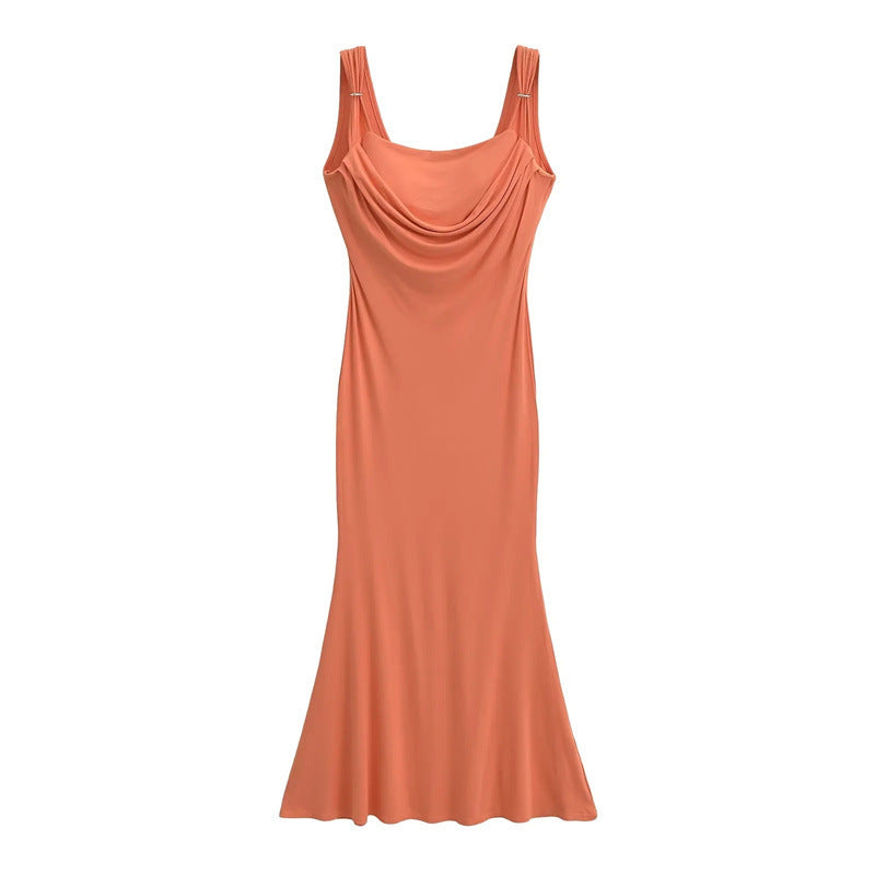 French Hot Girl With Chest Pad Swing Collar Sling Dress