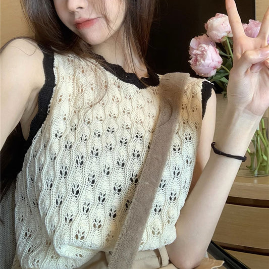 Design Hollow Out Unique Chic Knitted Vest Loose Ins