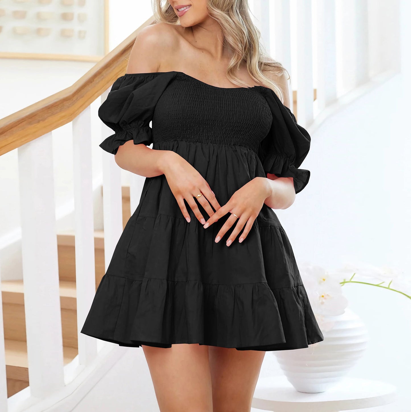 European And American Sexy Ruffled Tiered Dress Slim-fit Temperament