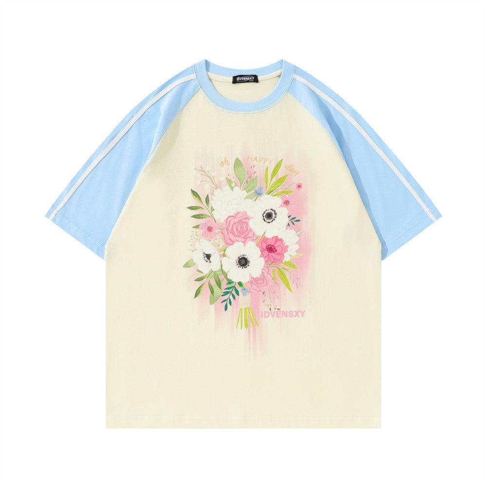 Contrast Color Striped Raglan Short Sleeve