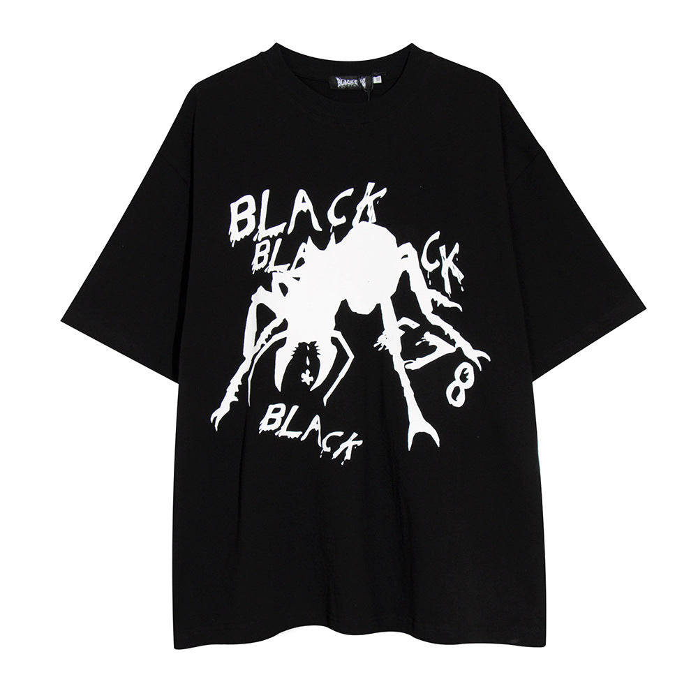 Men's Dark High Street Summer Casual Loose Round Neck Half Sleeve