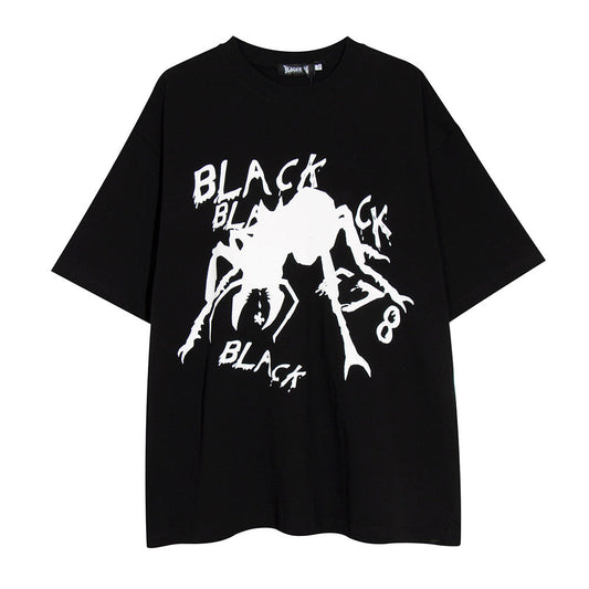 Men's Dark High Street Summer Casual Loose Round Neck Half Sleeve