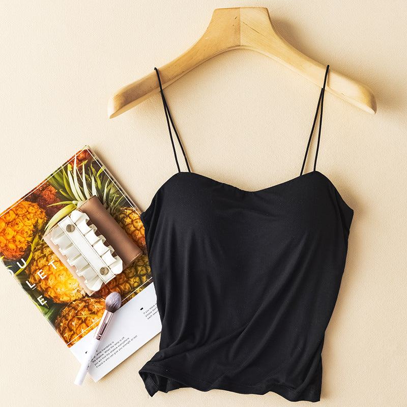 Girl's Off-shoulder Collar With Chest Pad Without Steel Ring Home Bottoming Small Slip Top Outer Wear Vest