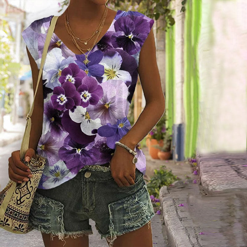 Women's Fashion Pansy Floral V-neck Vest