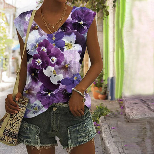 Women's Fashion Pansy Floral V-neck Vest