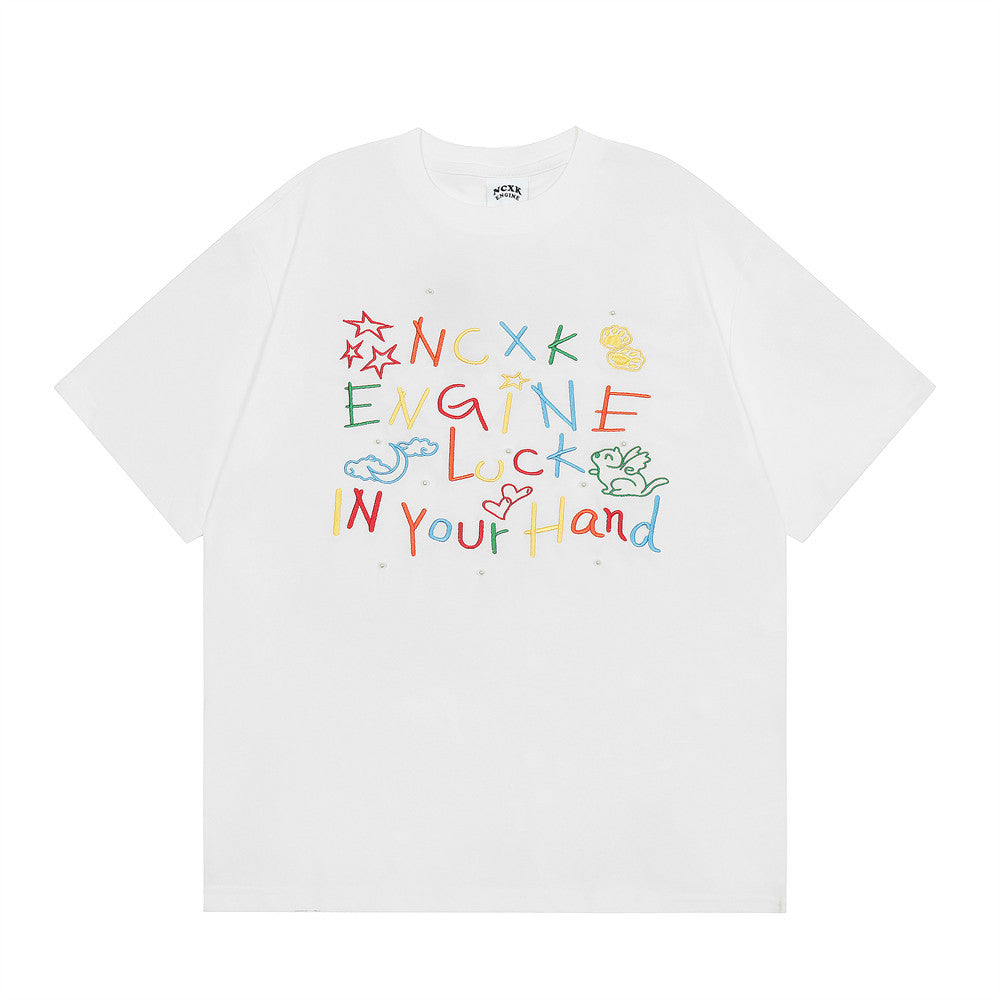Color Letter Embroidery Short Sleeve