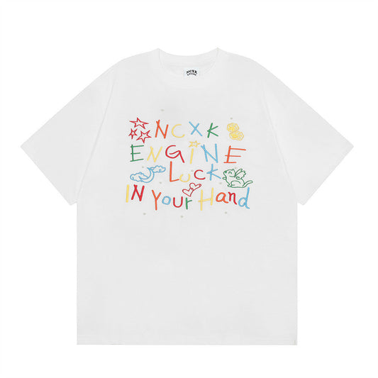 Color Letter Embroidery Short Sleeve