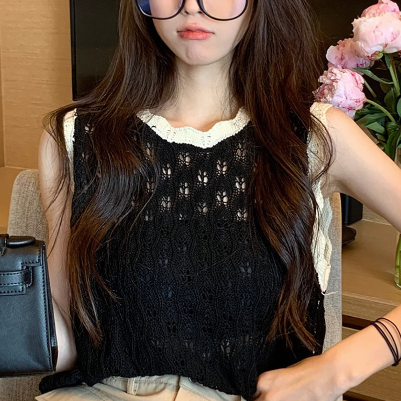 Design Hollow Out Unique Chic Knitted Vest Loose Ins