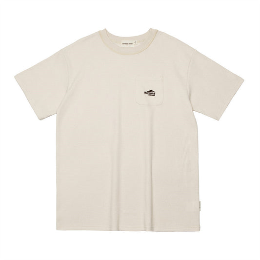 Solid Color Waffle Round Neck Embroidered Short Sleeve