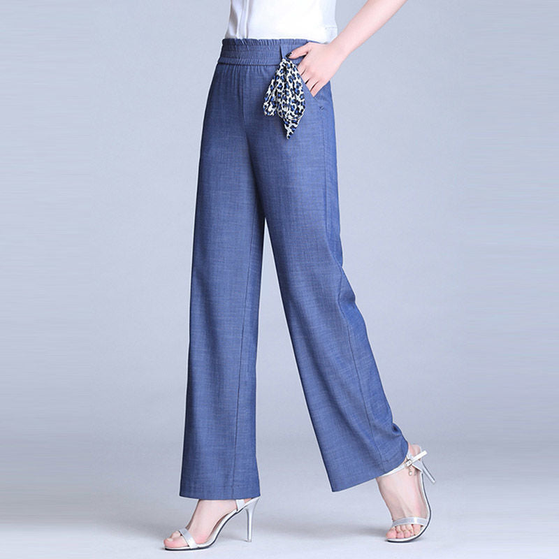Ice Silk Draping Wide Leg Women's High Waist Loose Plus Size