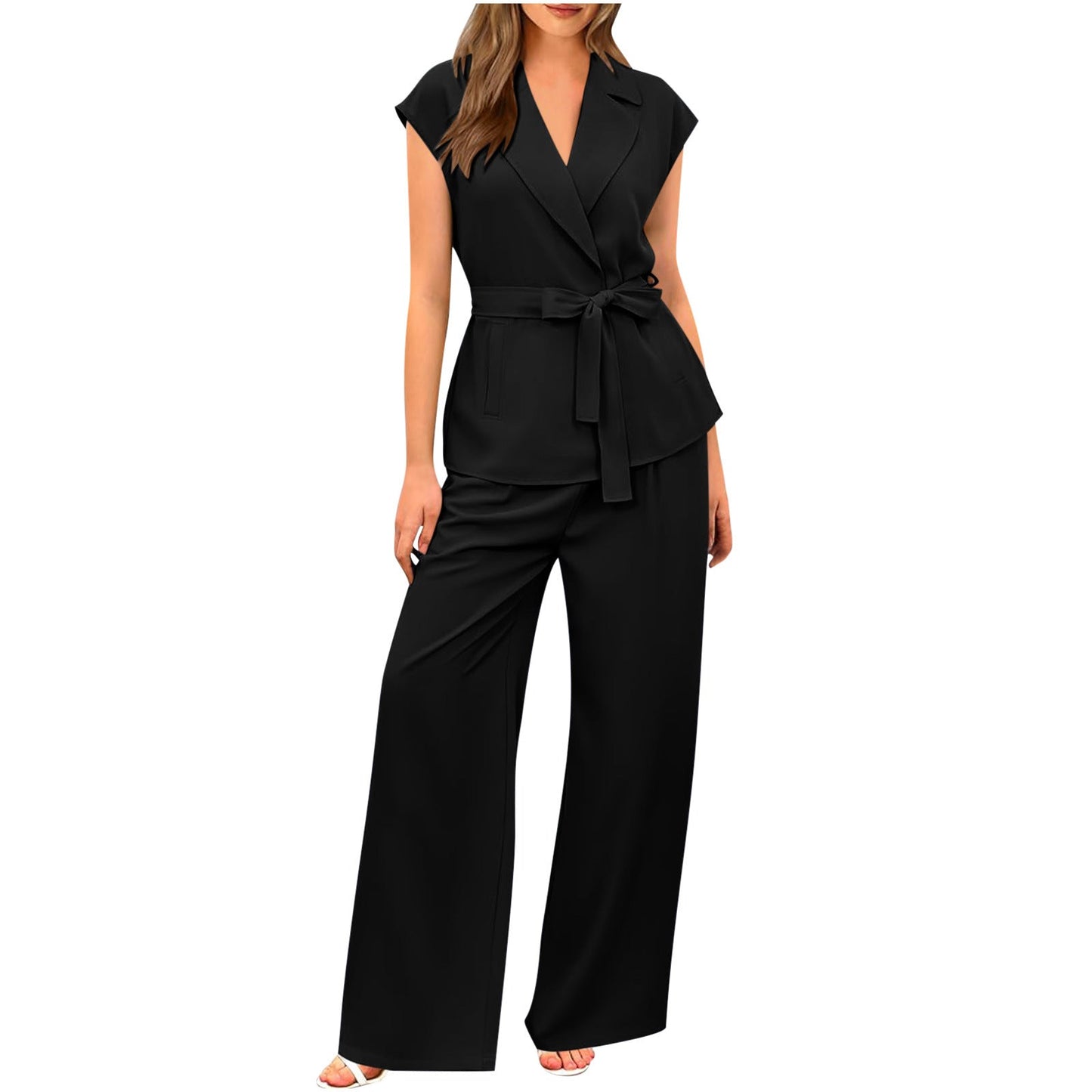 Suit Women's Fashion Solid Color Wide-leg Pants Two-piece Set