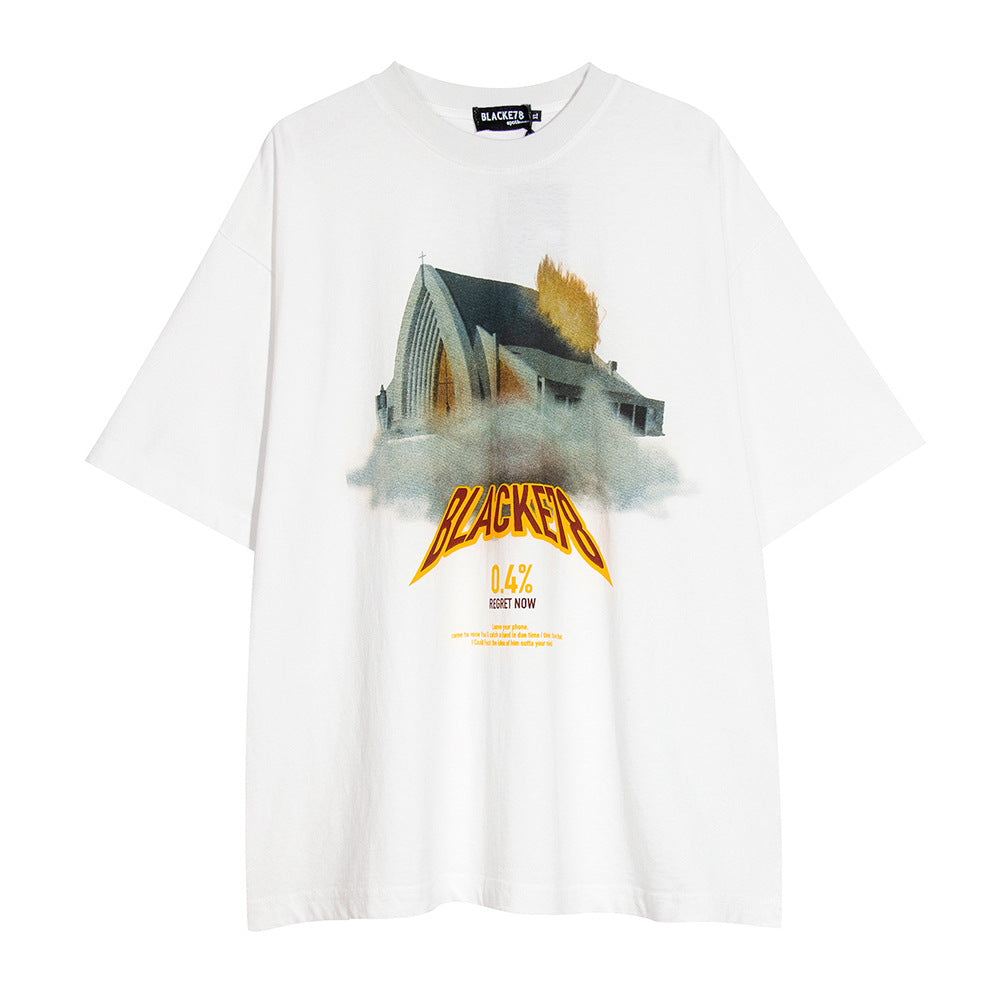 Letter Printing Distressed Wash Short Sleeve