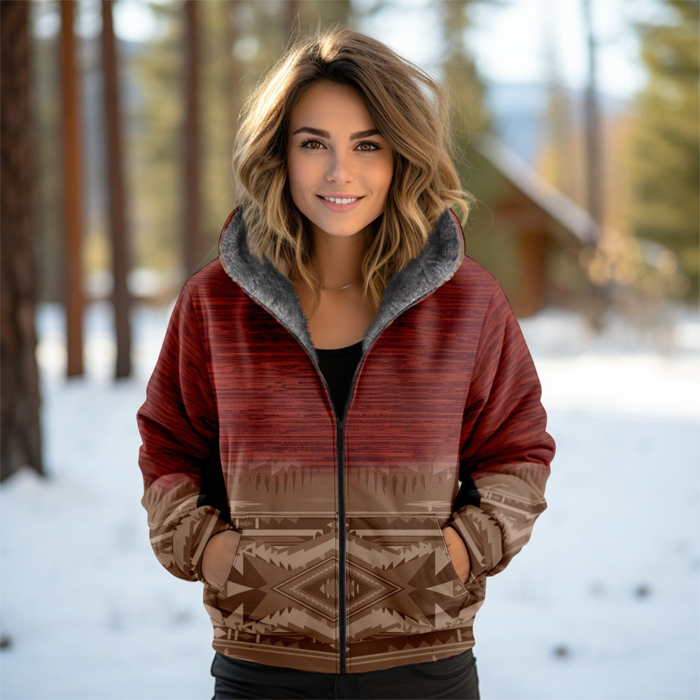 3D Women's Hooded Zipped Cotton-padded Jacket
