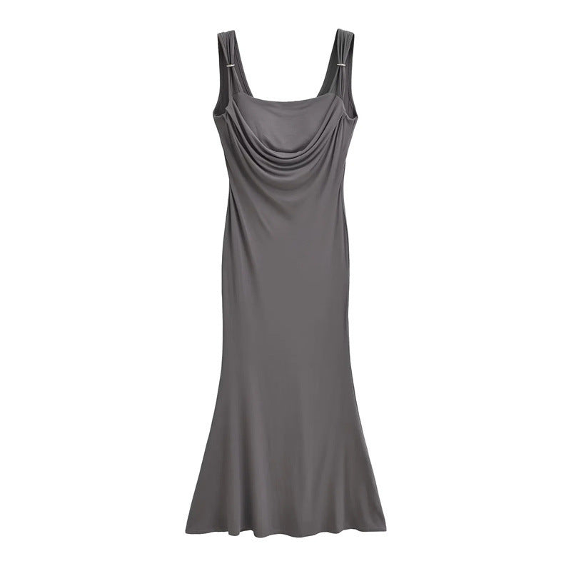 French Hot Girl With Chest Pad Swing Collar Sling Dress