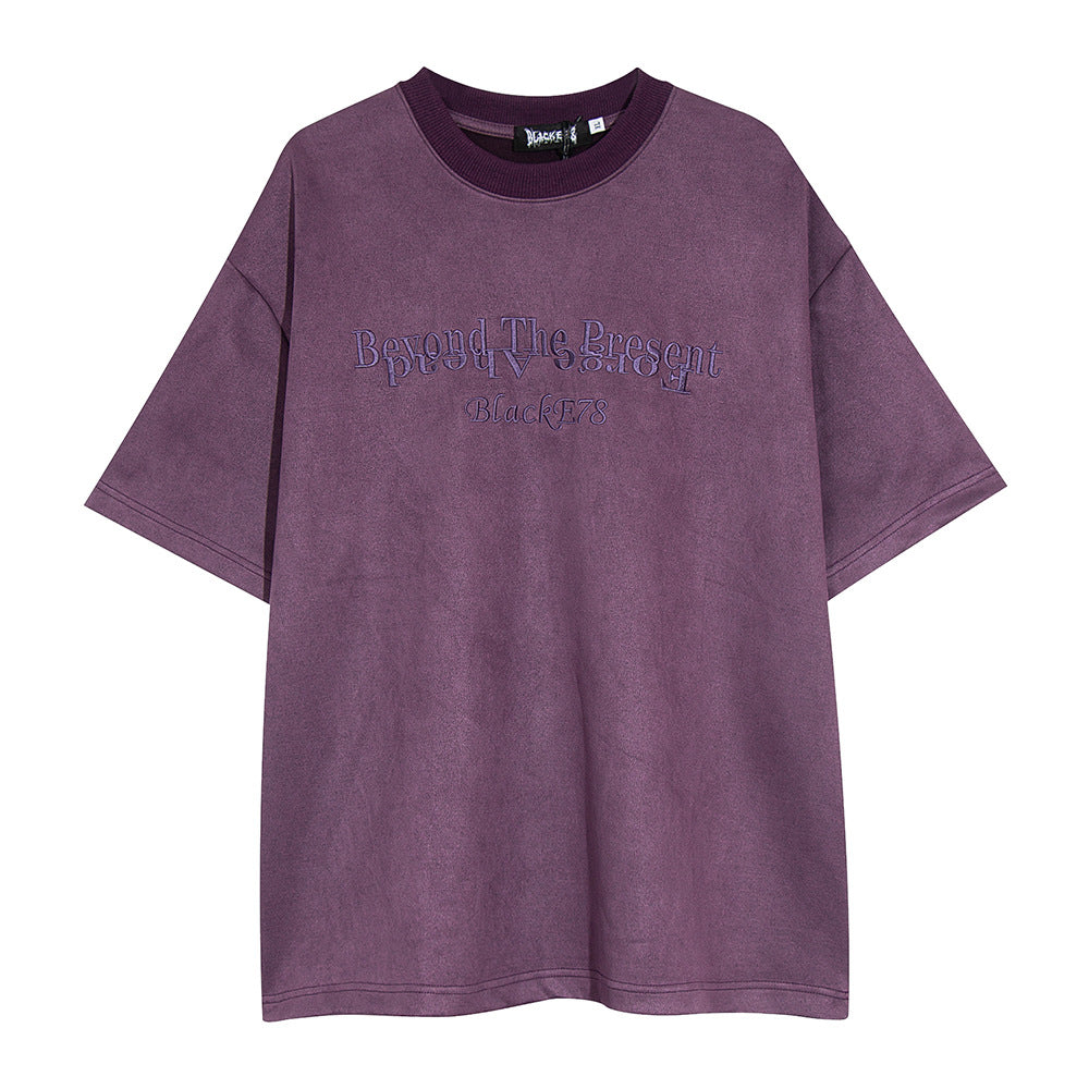 Letter Embroidered Crew Neck Short Sleeve