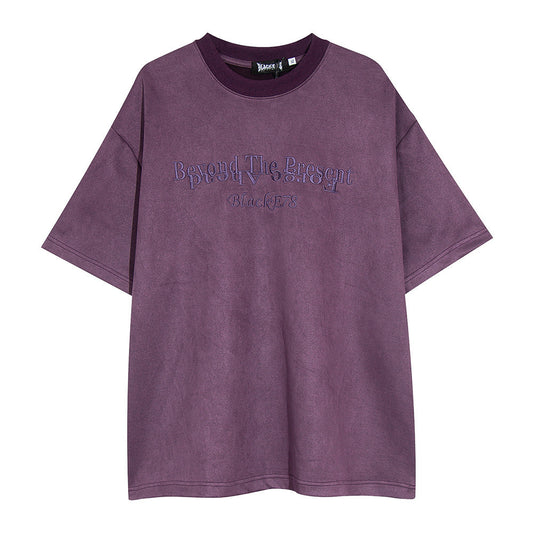 Letter Embroidered Crew Neck Short Sleeve