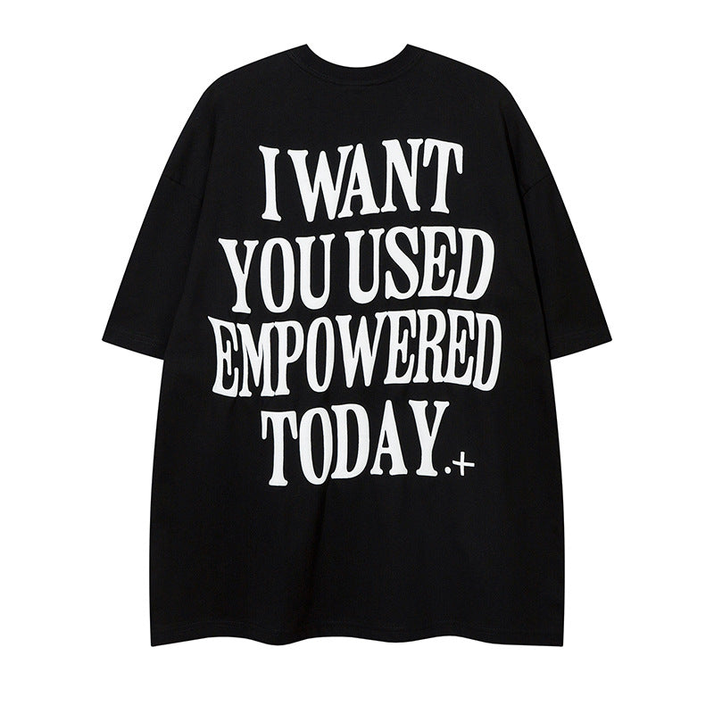 Large-Area Printed Letter Short Sleeve Loose